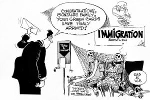 Stone Cold Immigrants, an OtherWords cartoon by Khalil Bendib