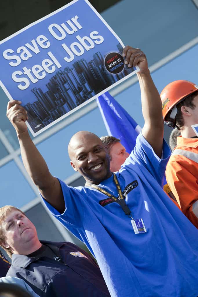 Photo of Save Our Steel Jobs rally in Pittsburgh in May 2014 by Chelsey Engel